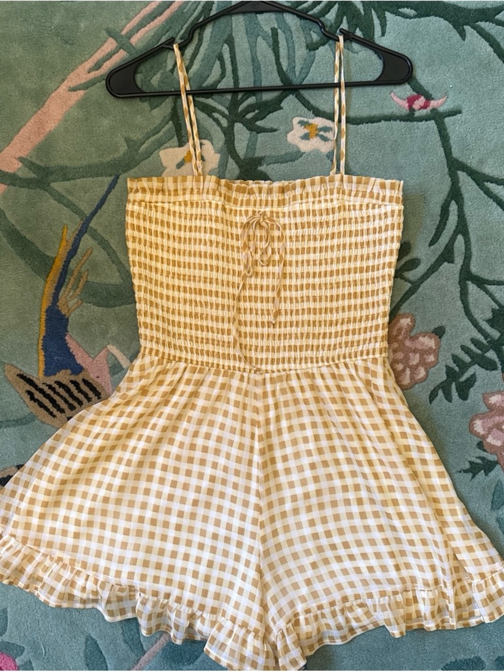 Trixxi Yellow Gingham Smocked Romper, Size SM